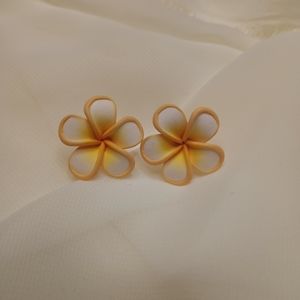 Hawaiian plumeria flower clay earrings studs